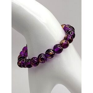 Vintage Stunning Purple and Gold Glass Beaded Stretch Bracelet Chakra Yoga Vibe